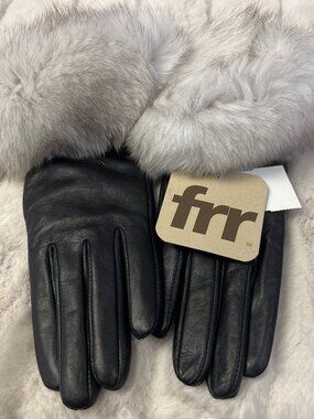 FRR Crystal Silver Fox Fur Trim Wool Lined Lambskin Leather Gloves